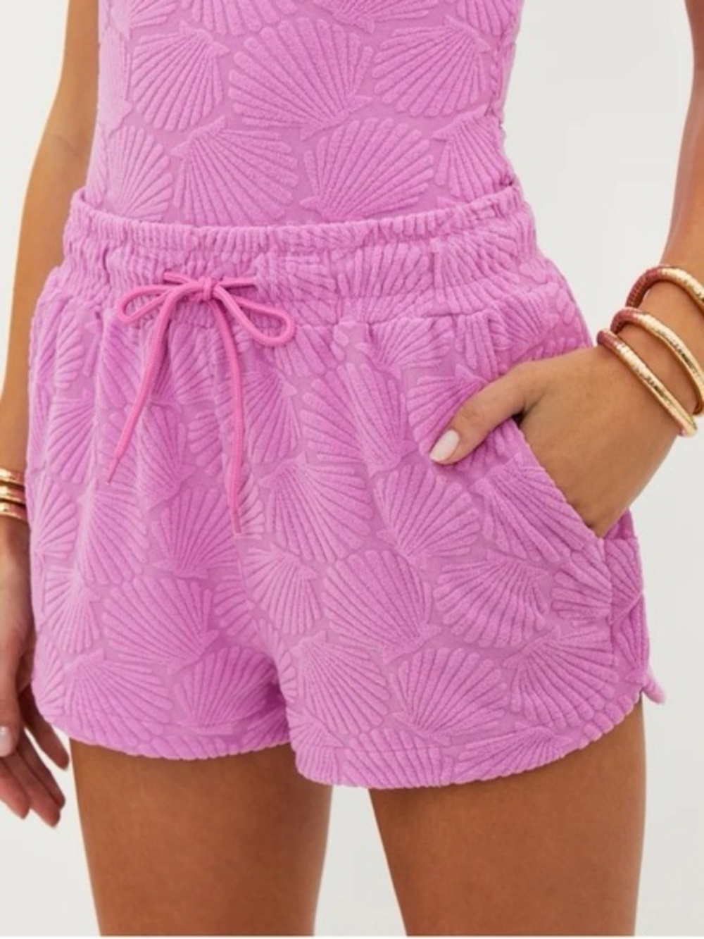 Beach Riot Purple Janine Seashell Textured Drawstring Shorts L 34096